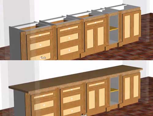 worktops across multiple cabinets