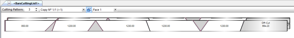 angled bar cutting pattern in 3D