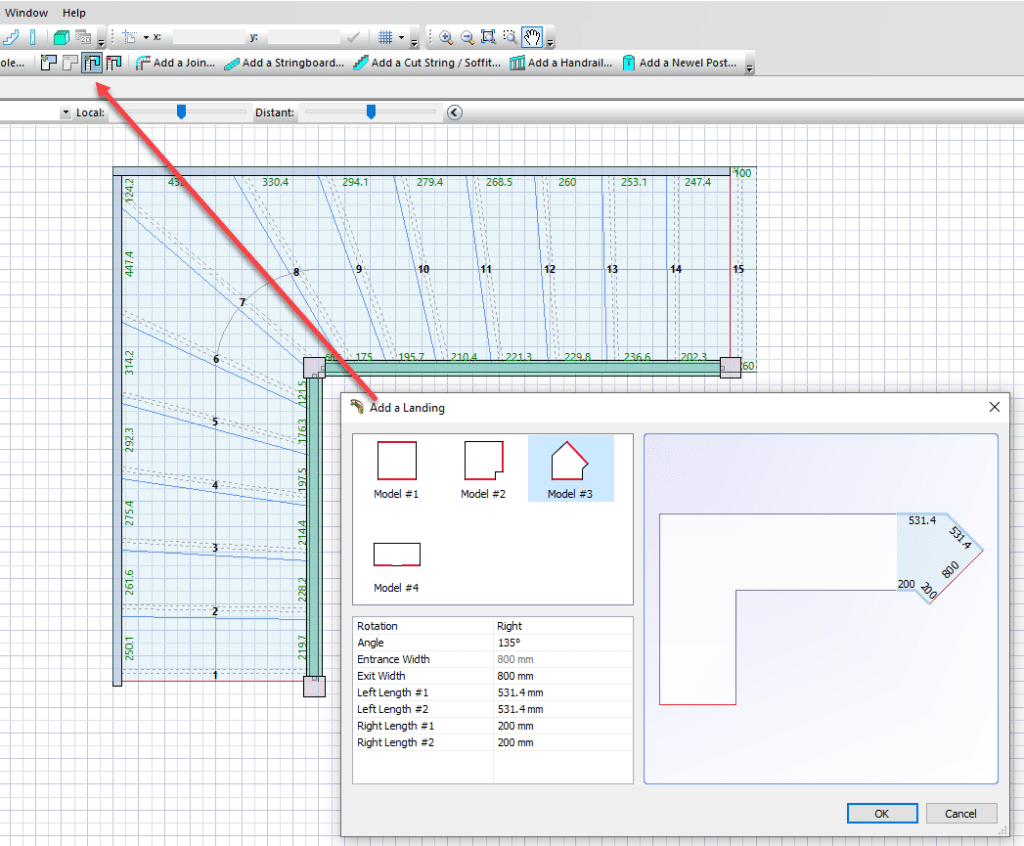 add a landing in stairdesigner