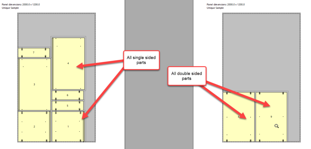 single sided and double sides parts separate in optinest output