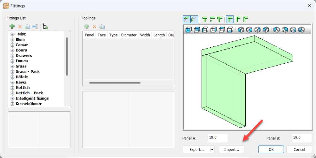 fittings library import function