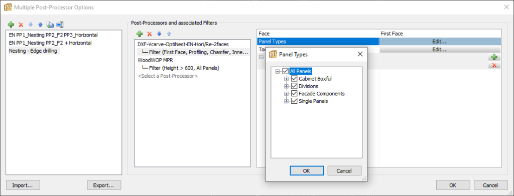 multiple post processor by panel type