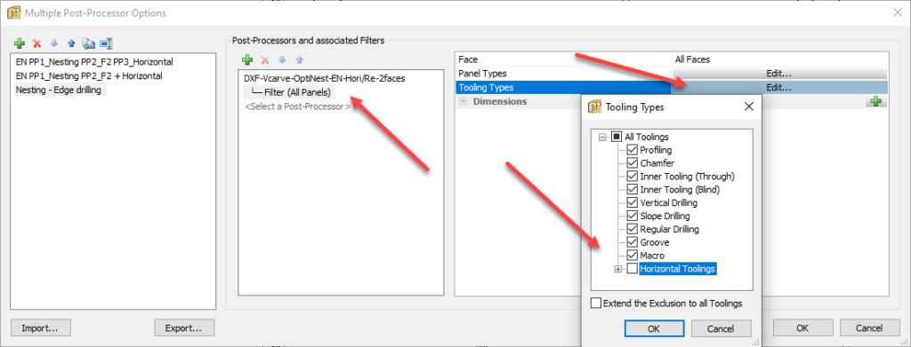 filter multiple post processor by tooling type