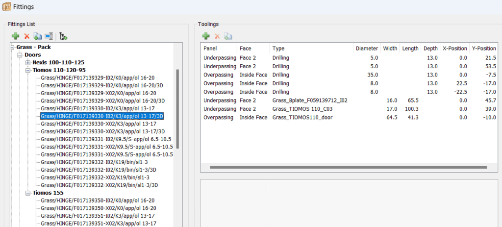 tiomos hinge specifications in polyboard library